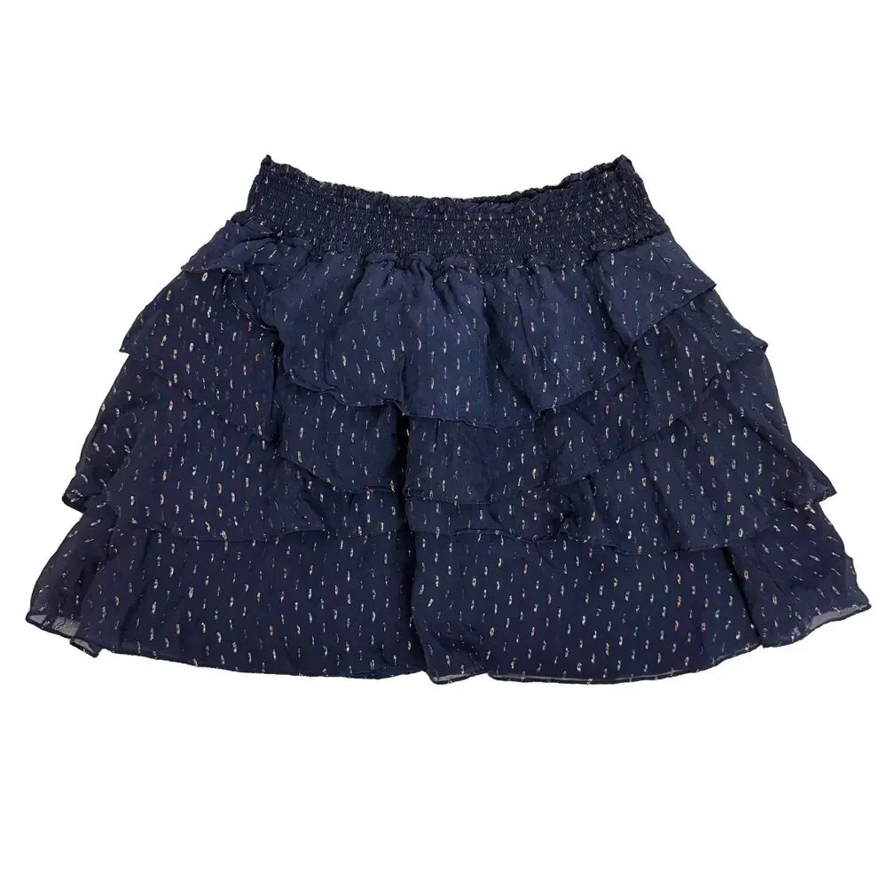 RAMY BROOK Tabitha Skirt M Navy Metallic Chiffon Party Mini Pull On EUC B11